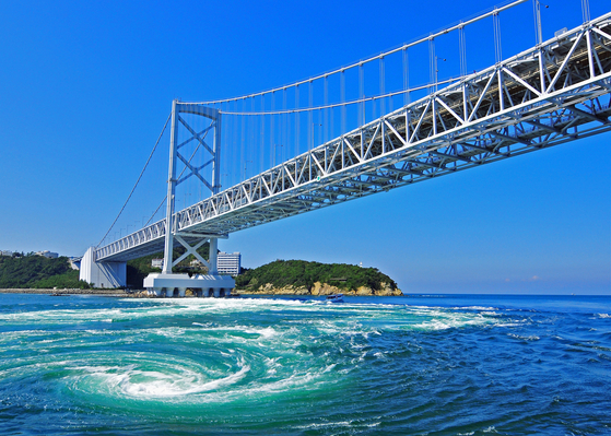 Tokushima's Onaruto Bridge and great whirlpool is seen an undated file photo. [TOKUSHIMA PREFECTURE GOVERNMENT]