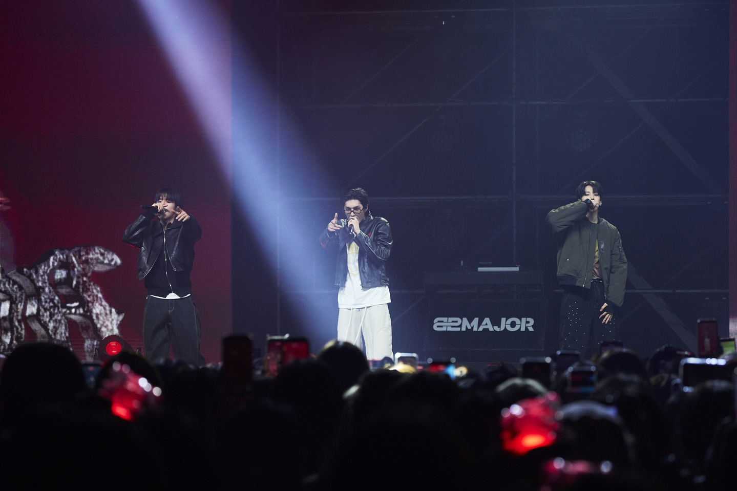 Boy band 82Major performs during its fifth concert, “Bebeom: Be the Tiger,” at Blue Square SOL Travel Hall in Yongsan District, central Seoul, on Jan. 24. [GREAT M ENTERTAINMENT]