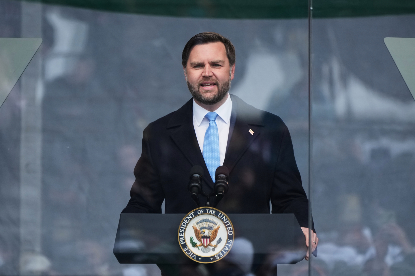 U.S. Vice President JD Vance speaks at a rally in Washington on Jan. 23. [AP/YONHAP]