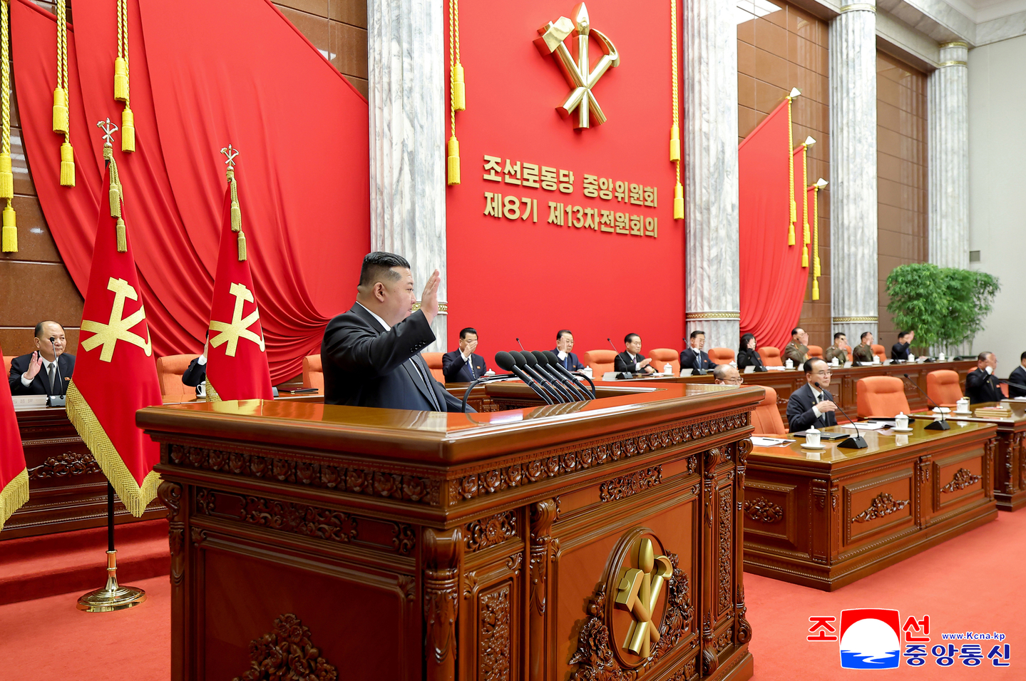 North Korea's leader Kim Jong-un presides over a plenary meeting of the ruling Workers' Party of Korea, which was convened from Dec. 9 to 11, 2025, in this photo carried by North Korea's official Korean Central News Agency on Dec. 12. [YONHAP]