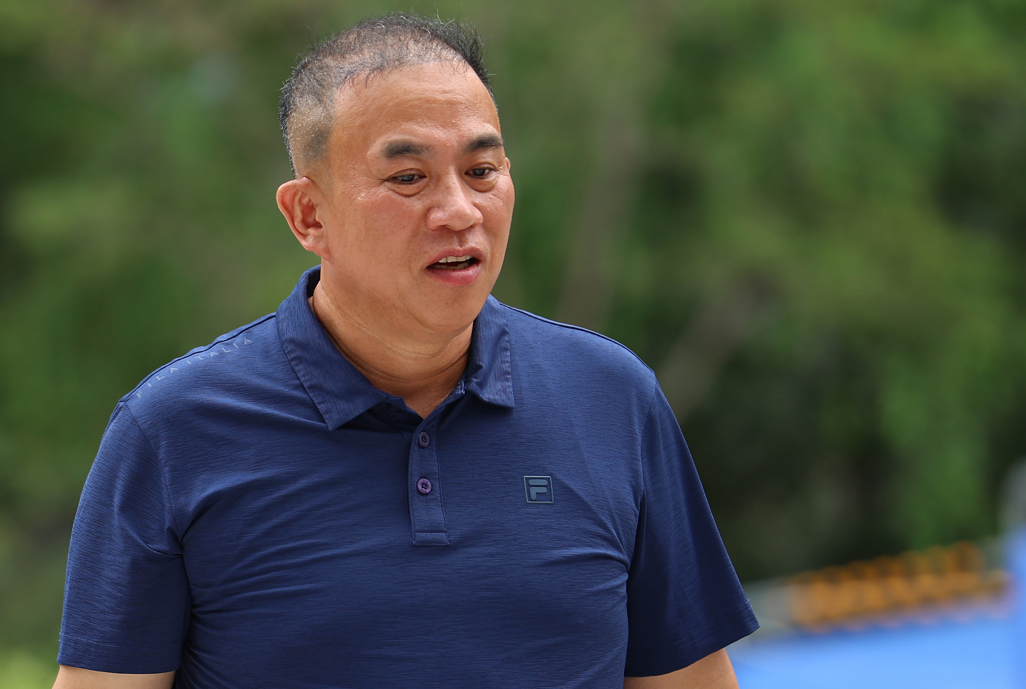 Myung Tae-kyun, a political broker accused of being involved in an election meddling scheme, arrives at a special counsel team's office in Jongno District, central Seoul, on July 31, 2025, to be questioned as a suspect on bribery charges. [YONHAP]