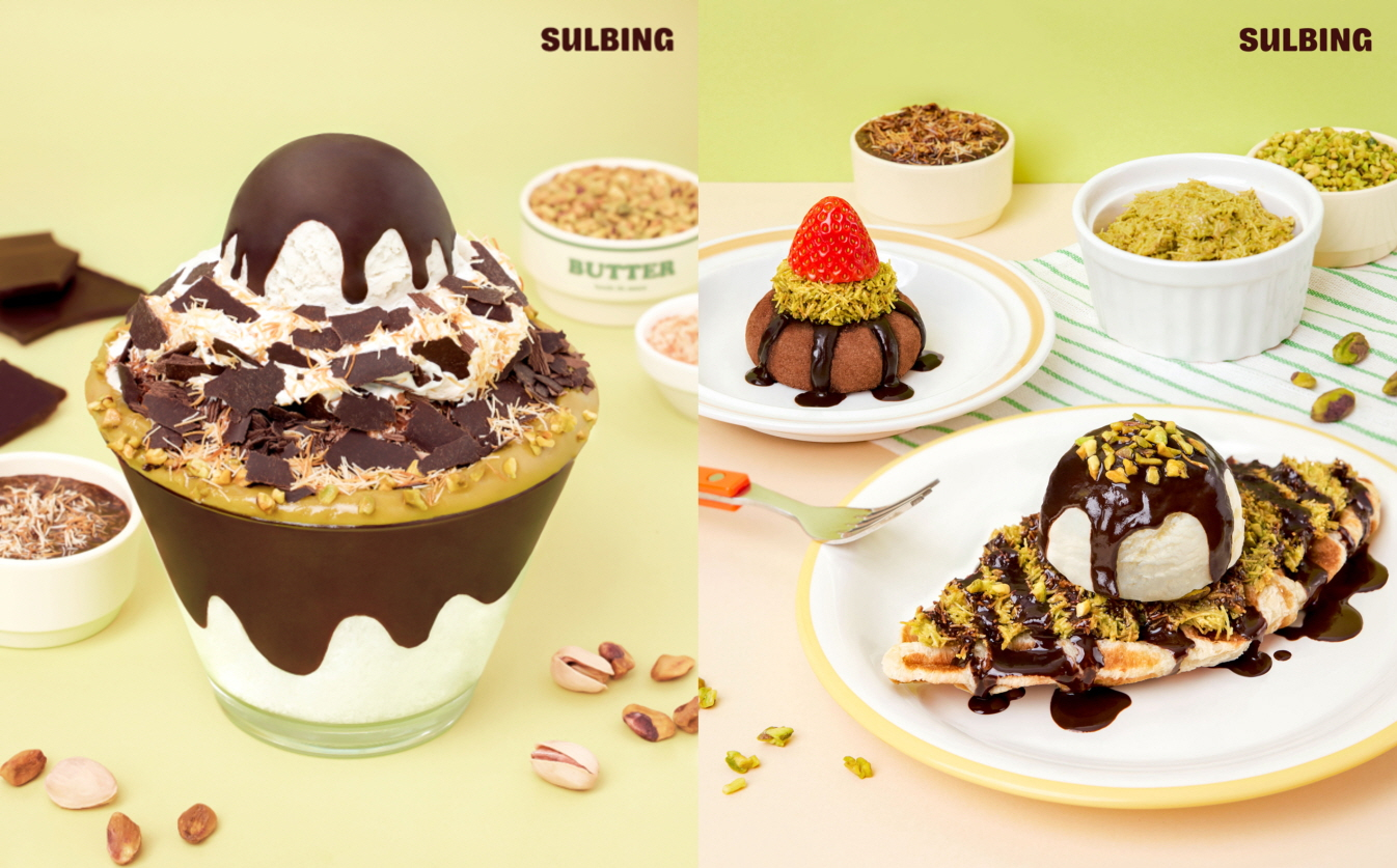 Dubai-themed desserts at Sulbing, including bingsu (shaved ice dessert) shown on the left [SULBING]