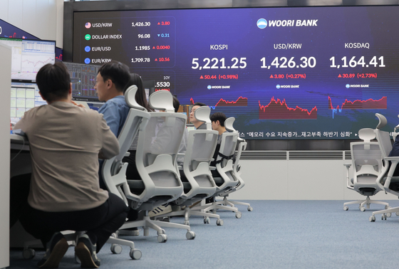 Electronic display boards in Woori Bank's dealing room in central Seoul show Korea's financial markets on Jan. 29, 2026. [YONHAP]