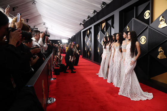 Katseye poses at the red carpet during the 68th Annual Grammy Awards in Los Angeles, California, on Feb. 1. [REUTERS/YONHAP]