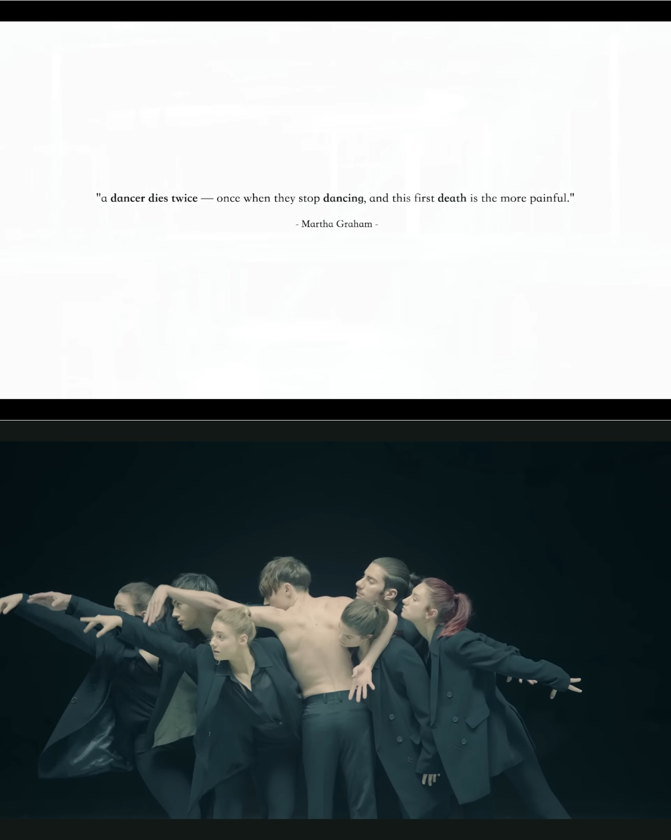 Stills from an art film performed by MN Dance Company for BTS's "Black Swan" (2020) [SCREEN CAPTURE]