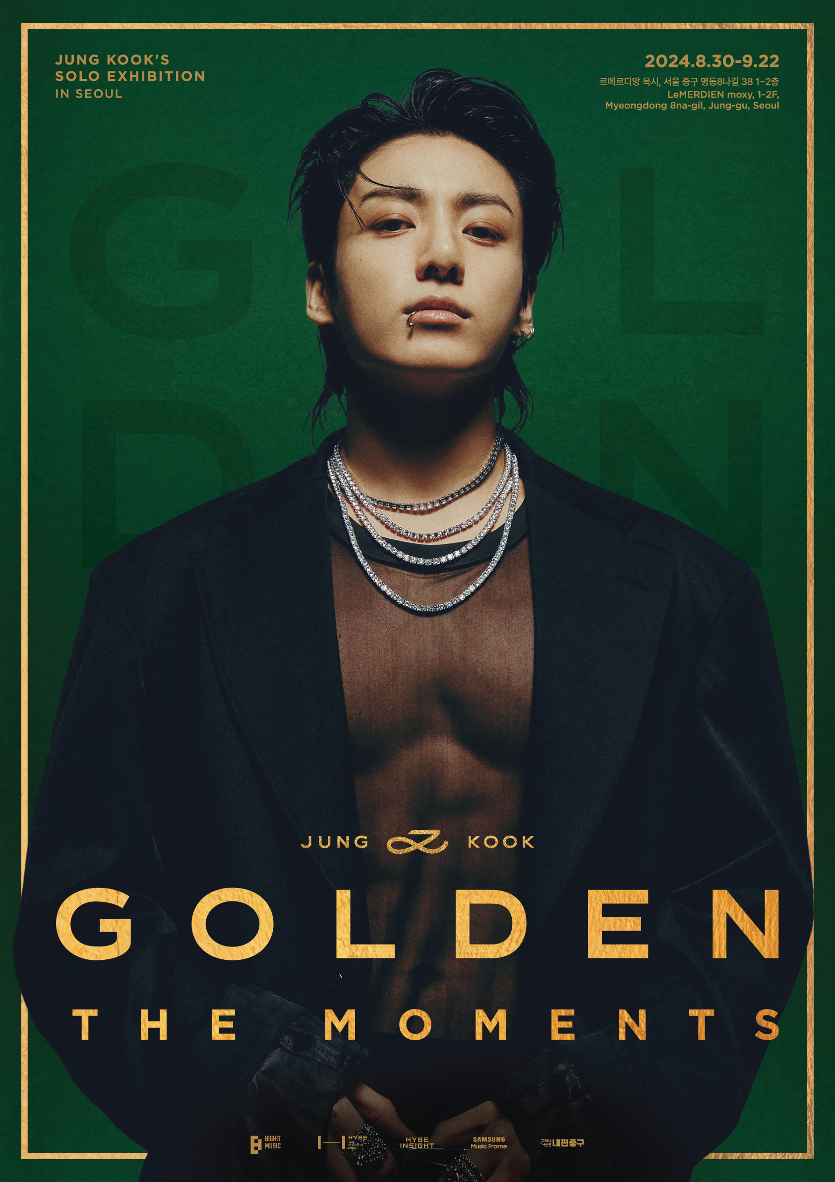Post for BTS Jungkook's upcoming solo exhibition ″Golden: The Moments″ set to take place in Myeong-dong, central Seoul, starting from Aug. 30 [HYBE]
