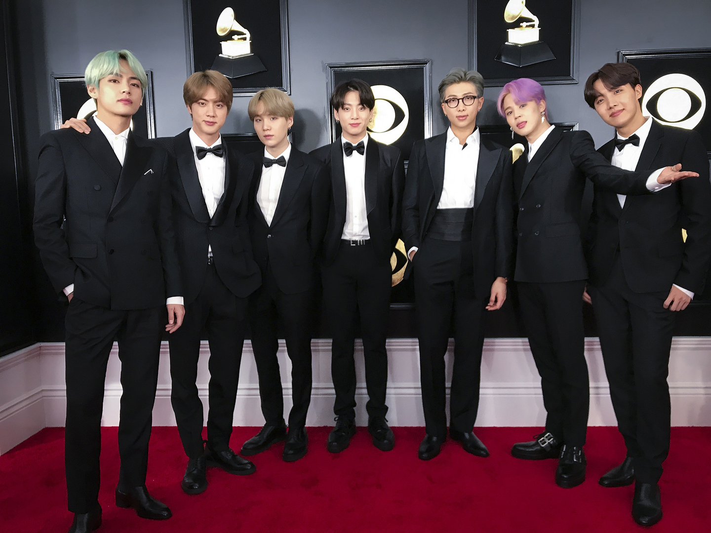 BTS poses for photos during a red carpet event ahead of the 61st Grammy Awards, the boy band's first appearance at the ceremony, in Los Angeles on Feb. 10, 2019. [BIGHIT MUSIC]