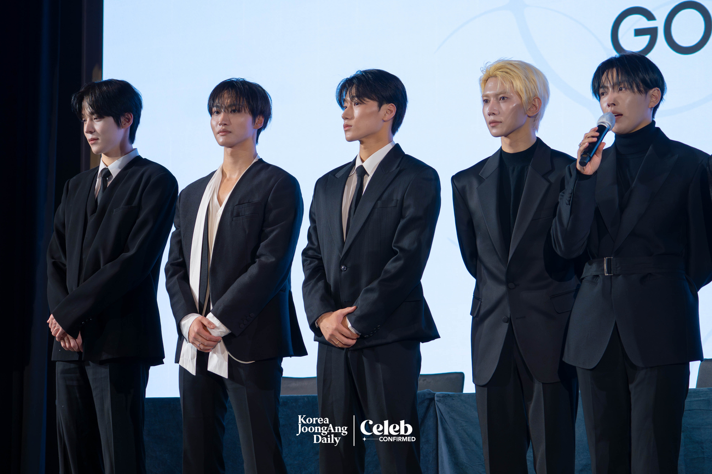Boy band Ateez answers questions during a press conference for the release of its 13th EP, “Golden Hour: Part.4,” at the Fairmont Ambassador Seoul in western Seoul on Feb. 5. [DANIELA GONZALEZ PEREZ]