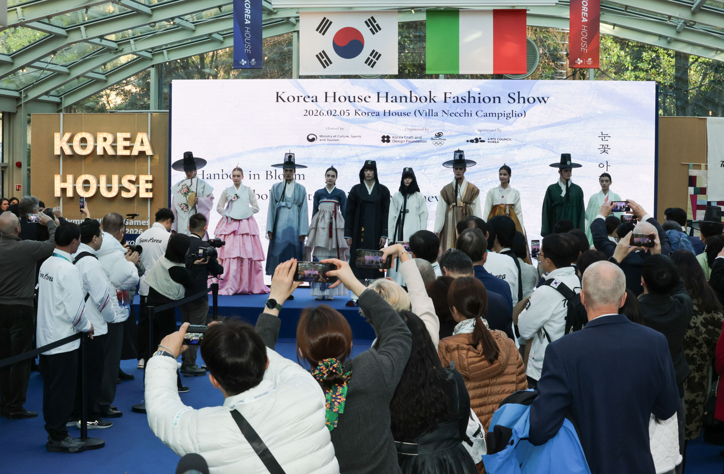 An opening ceremony for Korea House, Korea's hospitality space for the 2026 Winter Olympics, is underway at Villa Necchi Campiglio in Milan on Feb. 5. [YONHAP]