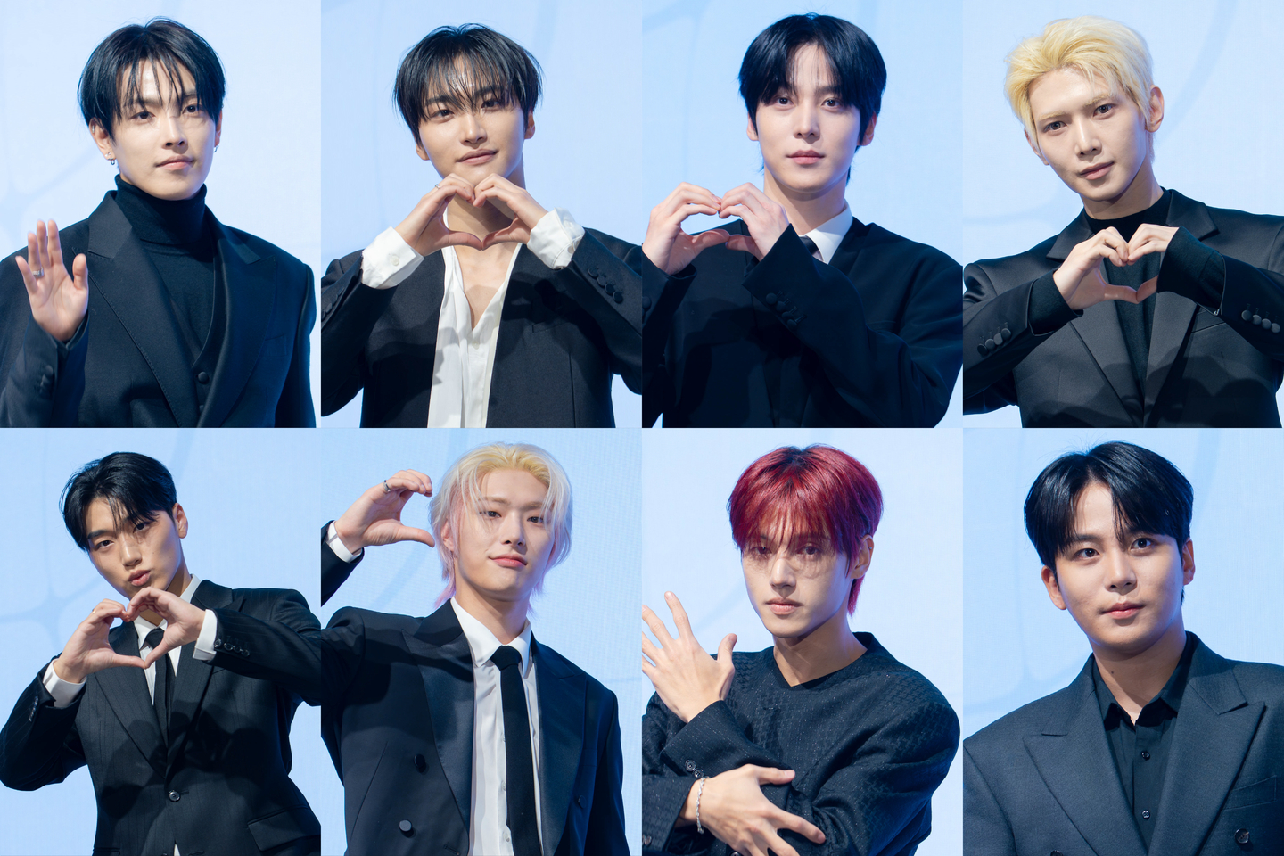 Boy band Ateez poses for photos during a press conference for the release of its 13th EP, “Golden Hour: Part.4,” at the Fairmont Ambassador Seoul in western Seoul on Feb. 5. [DANIELA GONZALEZ PEREZ]