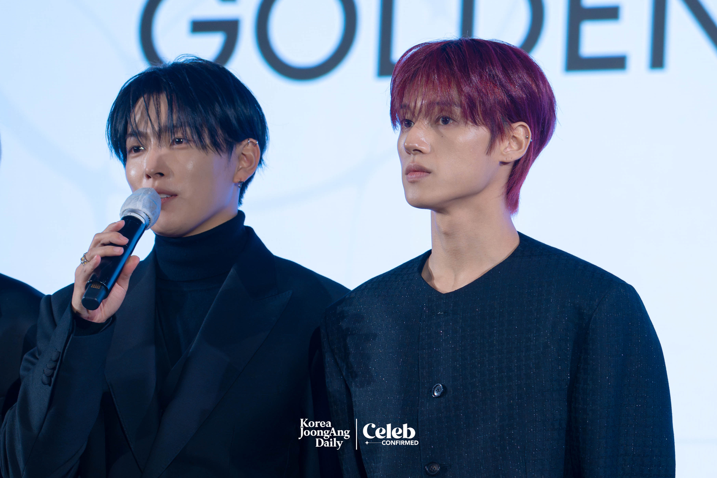 Boy band Ateez answers questions during a press conference for the release of its 13th EP, “Golden Hour: Part.4,” at the Fairmont Ambassador Seoul in western Seoul on Feb. 5. [DANIELA GONZALEZ PEREZ]