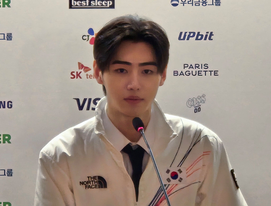 Sunghoon of Enhypen attends a press conference at the Korea House set up at Villa Necchi Campiglio in Milan, Italy, on Feb. 5. [YONHAP]