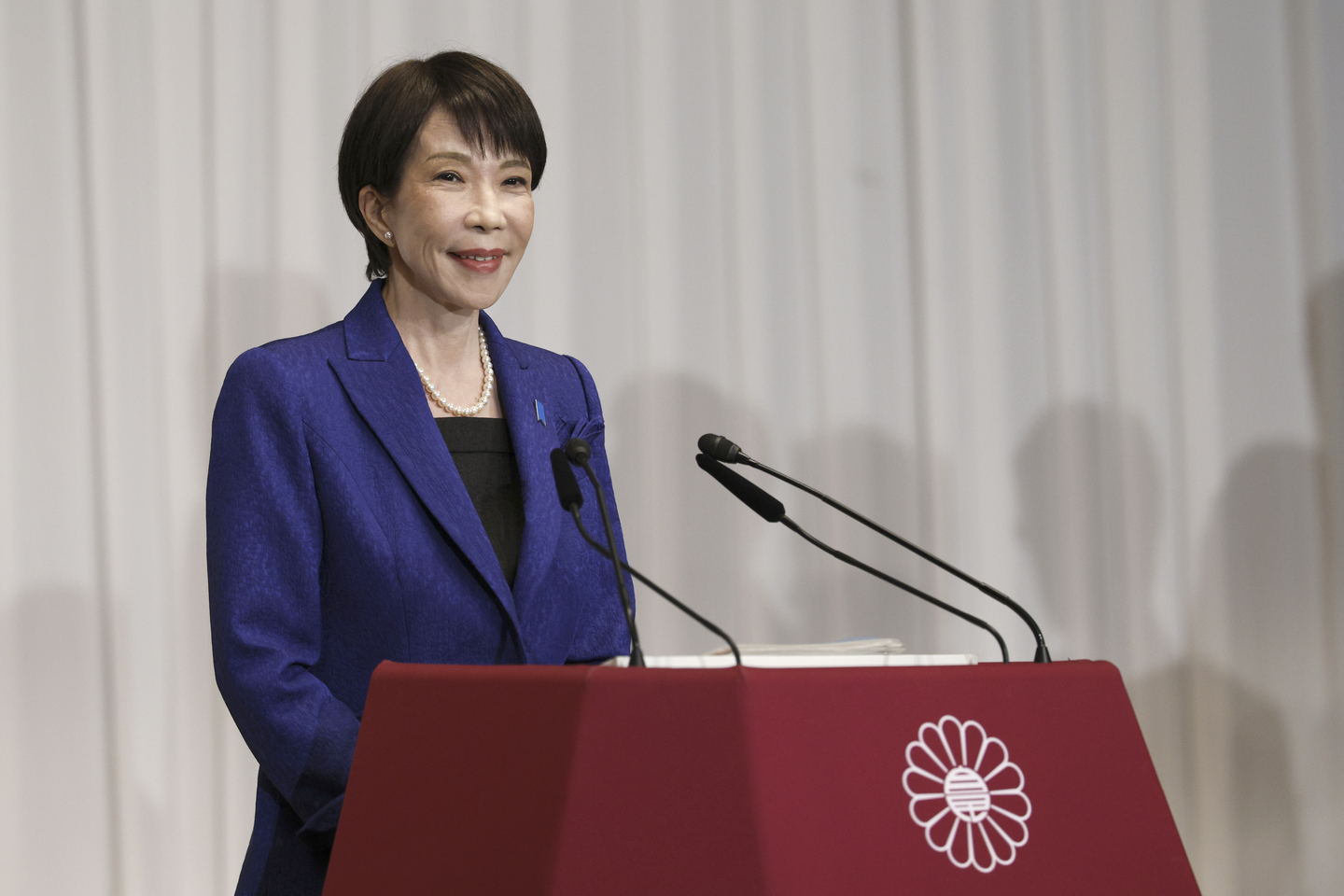 Japan's Prime Minister Sanae Takaichi, leader of the ruling Liberal Democratic Party (LDP), speaks during a press conference at the LDP headquarters in Tokyo on Feb. 9. [EPA]