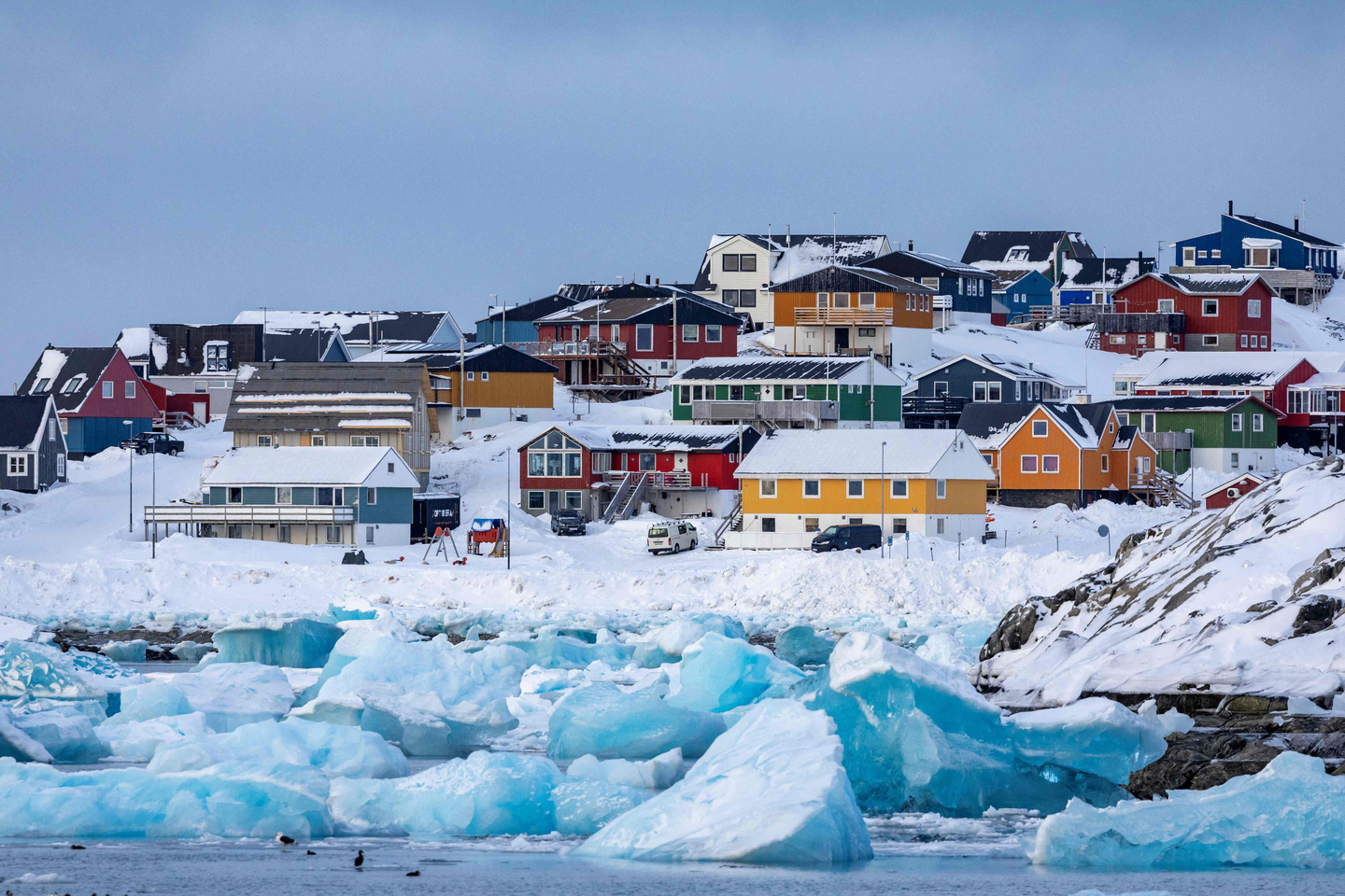 Icebergs float in the water off Nuuk, Greenland. Canada and France, which both adamantly oppose Donald Trump's wish to control Greenland, have opened consulates in the Danish autonomous territory's capital, a strong show of support for the local government. This file photo was taken on March 7, 2025. [AFP/AP]