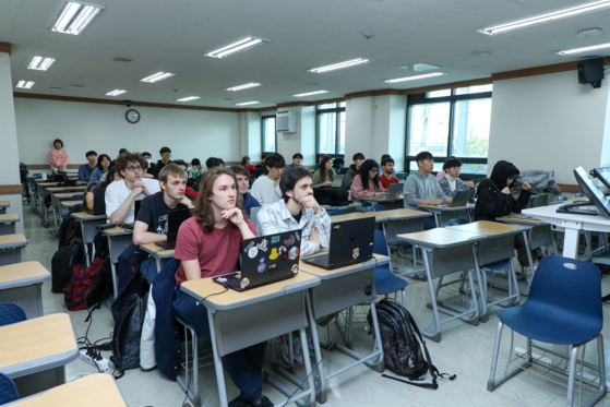 Hanyang University students take classes at the university campus in Seongdong District, eastern Seoul.