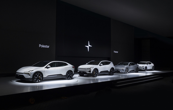 Polestar lineups are displayed at a media event on Feb. 11 in central Seoul. [POLESTAR KOREA]