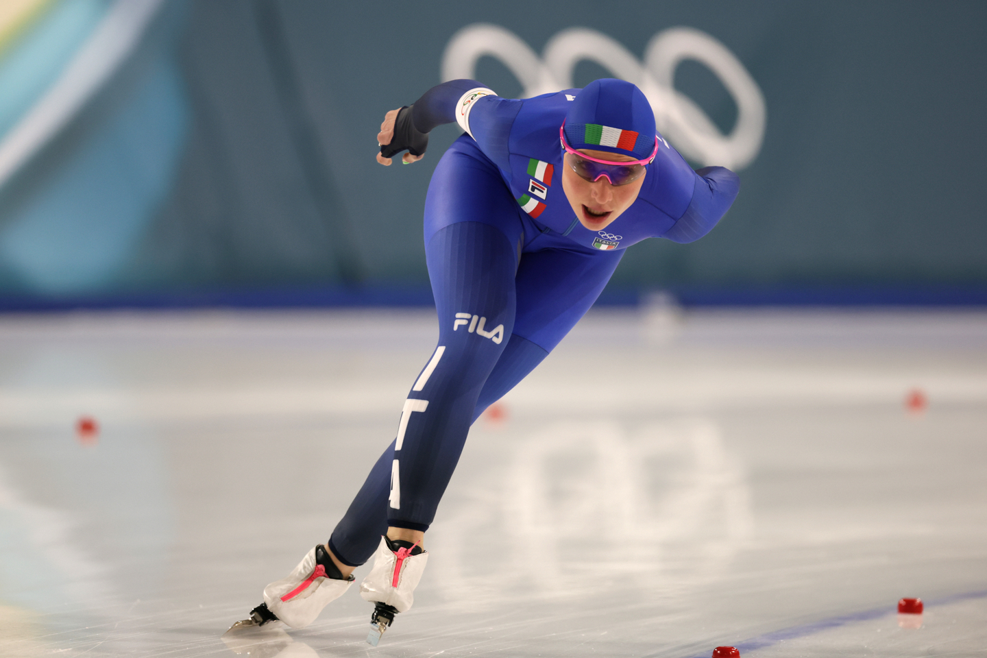 Francesca Lollobrigida of Italy during the Women's 5000 meters at the Speed Skating competitions during the Milan-Cortina 2026 Winter Olympic Games, in Milan on Feb. 12.  [EPA/YONHAP]