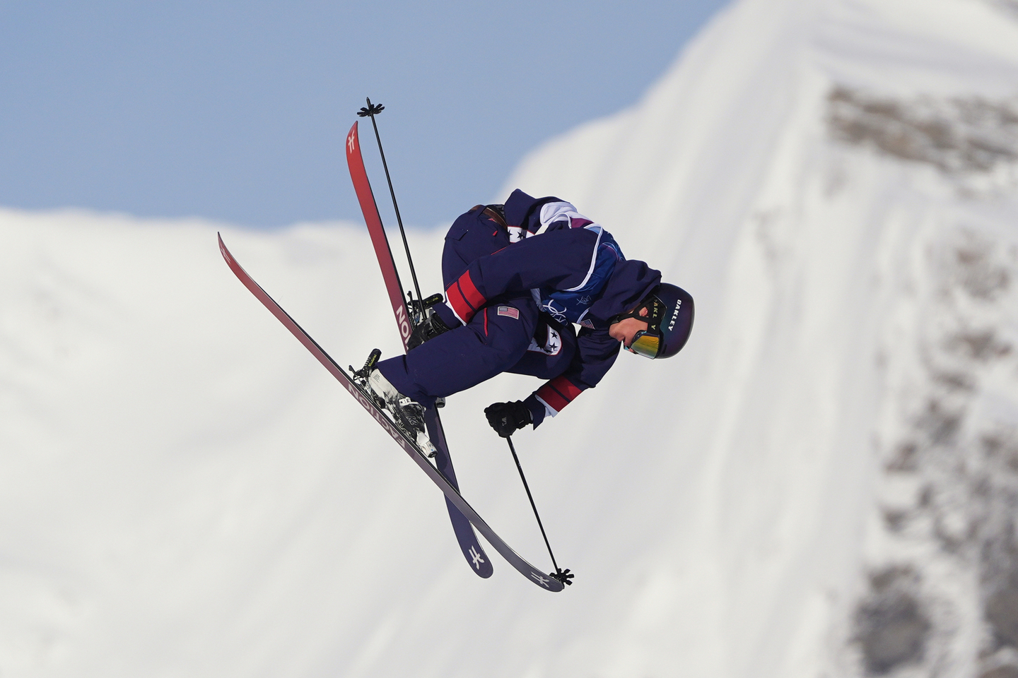 United States' Mac Forehand practices during a freestyle skiing slopestyle training session at the 2026 Winter Olympics in Livigno, Italy, on Feb. 5.  [AP/YONHAP]