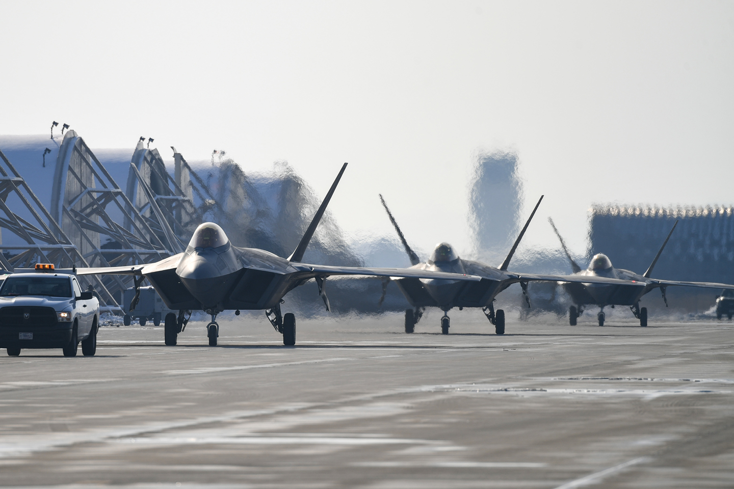 U.S. Forces Korea's F-22 fighter jets are seen on the runway at Kunsan Air Base in Gunsan, North Jeolla on Dec. 20, 2022, in this photo unrelated to the story. [NEWS1]