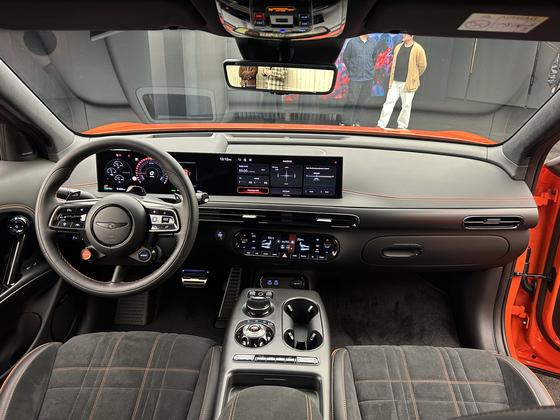 The interior of the Genesis GV60 Magma, the brand’s first high-performance model. [SARAH CHEA] 