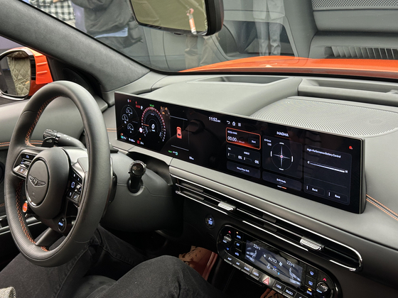The interior of the Genesis GV60 Magma, the brand’s first high-performance model. [SARAH CHEA] 