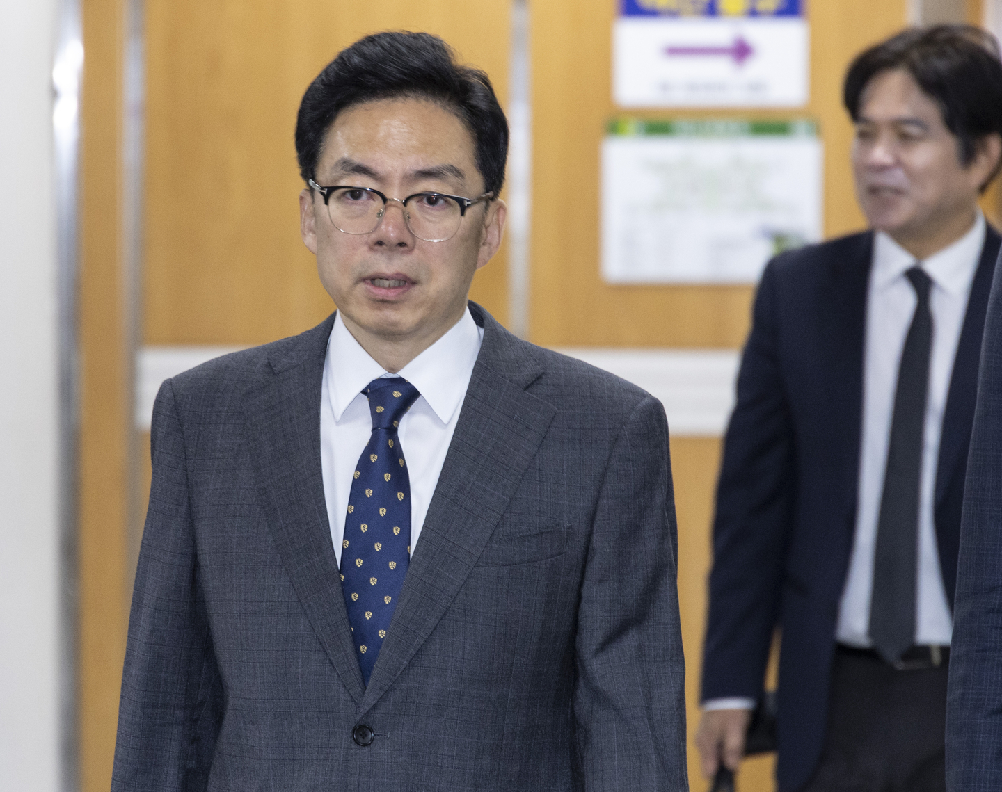 Former National Office of Investigation planning chief Yoon Seung-young attends a first trial hearing at the Seoul Central District Court in Seocho District, southern Seoul, on April 16, 2025. He was indicted on charges of playing a key role in the Dec. 3, 2024, martial law declaration. [YONHAP]