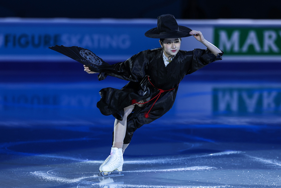 Lee Hae-in performs to the original soundtrack of "KPop Demon Hunters" (2025) at the Gala Exhibition during the ISU Four Continents Championships 2026 at the National Indoor Stadium in Beijing on Jan. 25. [EPA/YONHAP]