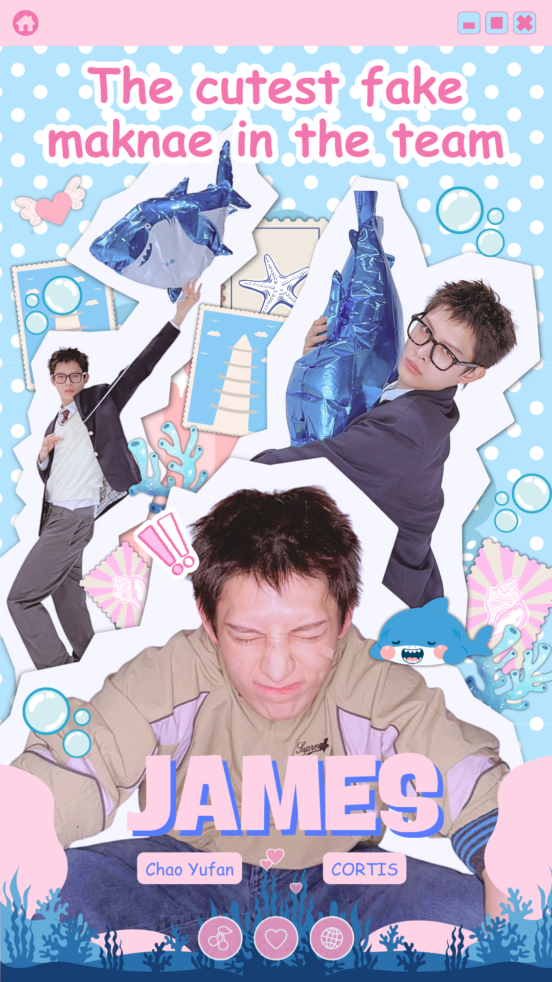 The winning fan art celebrating James's selection as the “maknae-like” eldest member of a K-pop group. [PICNIC]