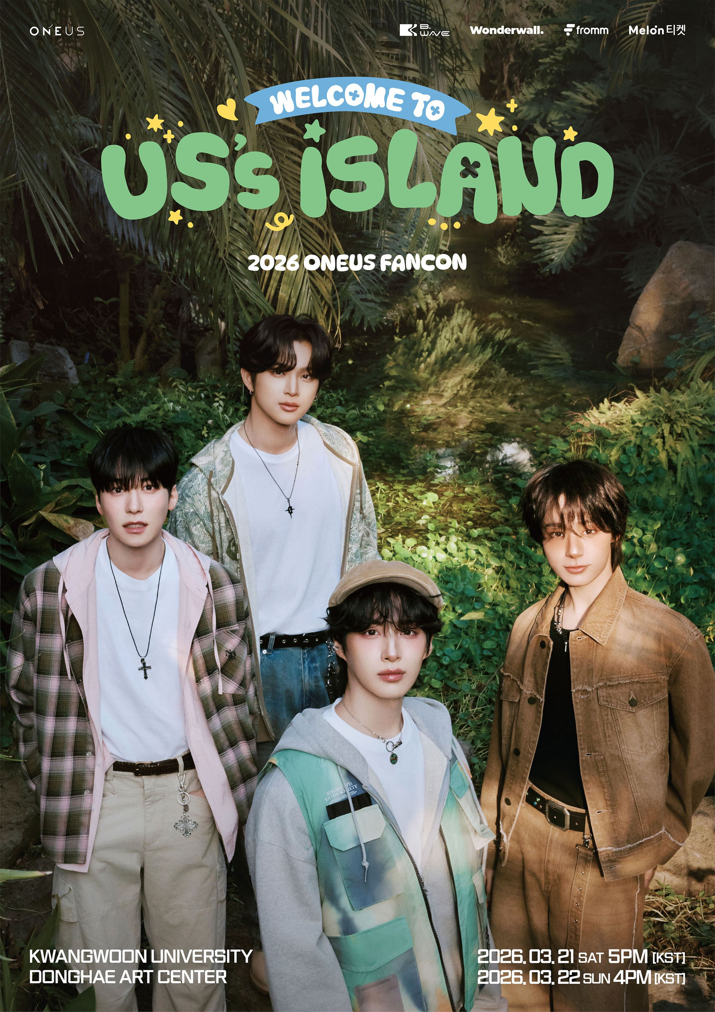 Poster for Oneus's fan meet and greet, titled “Welcome to ‘US’s Island’″ [B.WAVE ENTERTAINMENT]