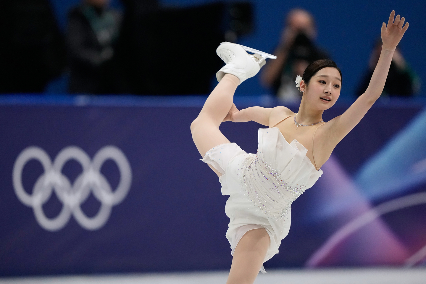 Shin Ji-a competes during the women's figure skating free program at the 2026 Winter Olympics, in Milan, Italy, Thursday, Feb. 19. [AP/YONHAP]