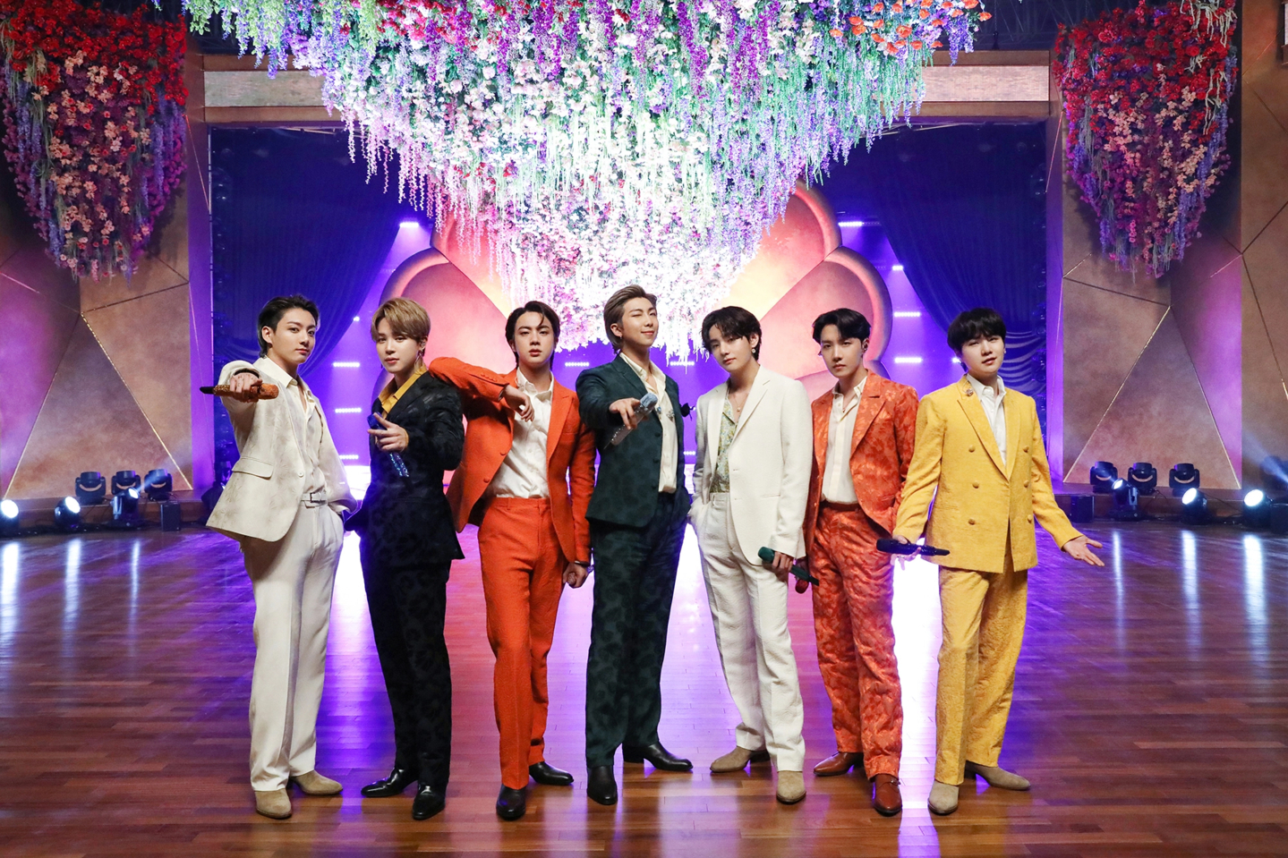 BTS became the first-ever K-pop act to perform solo at the Annual Grammy Awards on March 15, 2021, Korean time. The band recorded a video of their performance for the 2020 hit ″Dynamite″ from Seoul, which was played during the awards ceremony. [BIG HIT MUSIC]