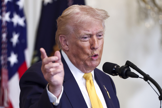 U.S. President Donald Trump speaks at the White House in Washington on Feb. 18. [YONHAP]