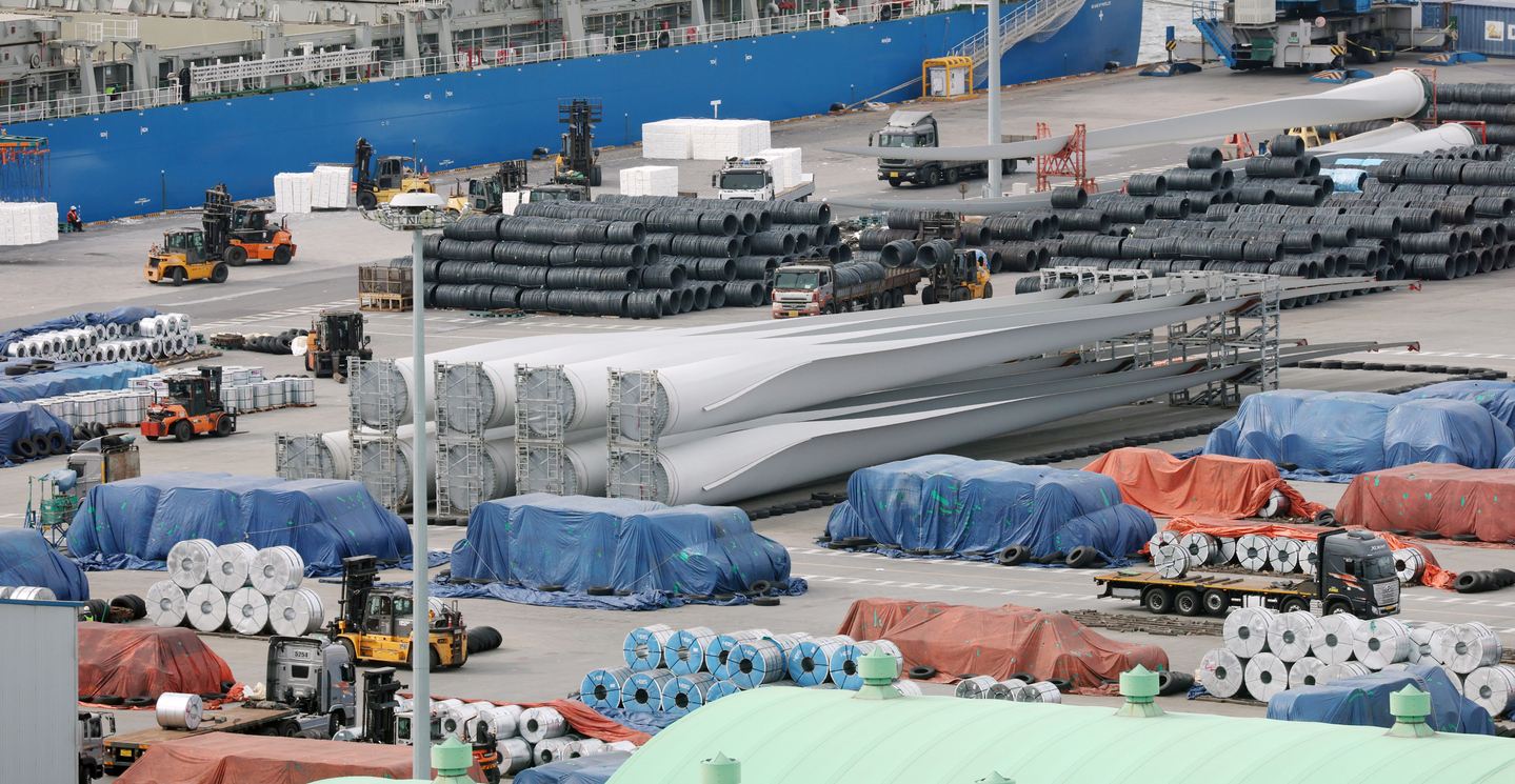 Steel products are seen piled up at a port in Pyeongtaek, Gyeonggi on Feb. 23. [NEWS1]