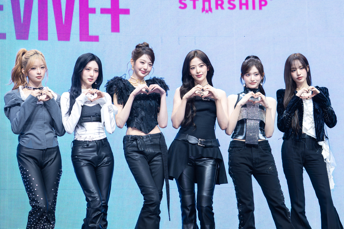 Girl group IVE poses for photos during a press showcase for its second full-length album, ″Revive+,″ at Yes24 Live Hall in eastern Seoul on Feb. 23. [DANIELA GONZALEZ PEREZ]