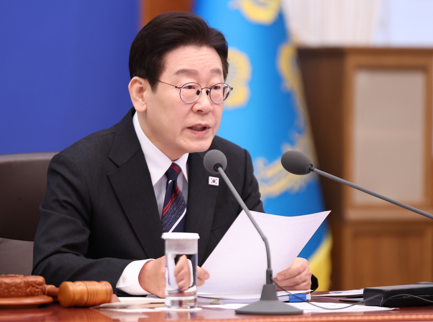 President Lee Jae Myung speaks during a Cabinet meeting at the Blue House in Seoul on Feb. 24. [YONHAP] 