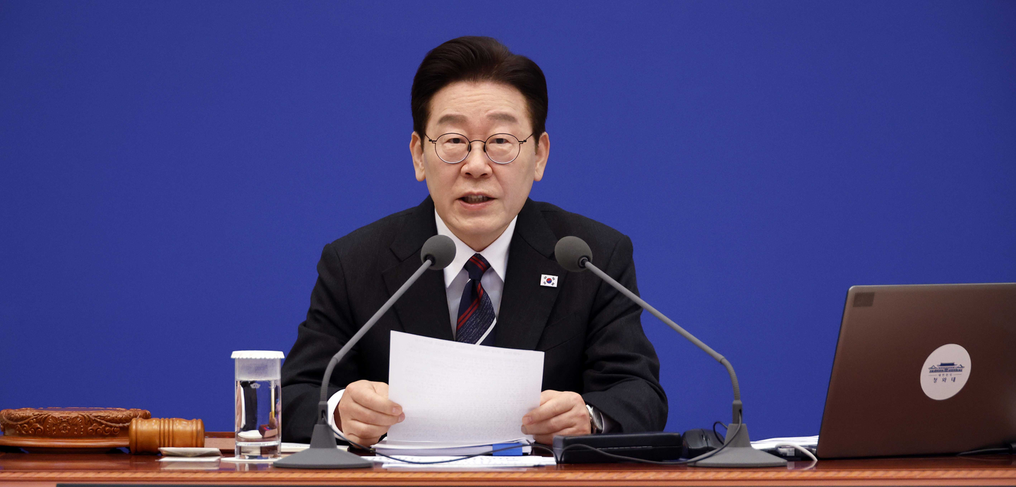 President Lee Jae Myung speaks during a Cabinet meeting at the Blue House in central Seoul on Feb. 24. [JOINT PRESS CORPS] 
