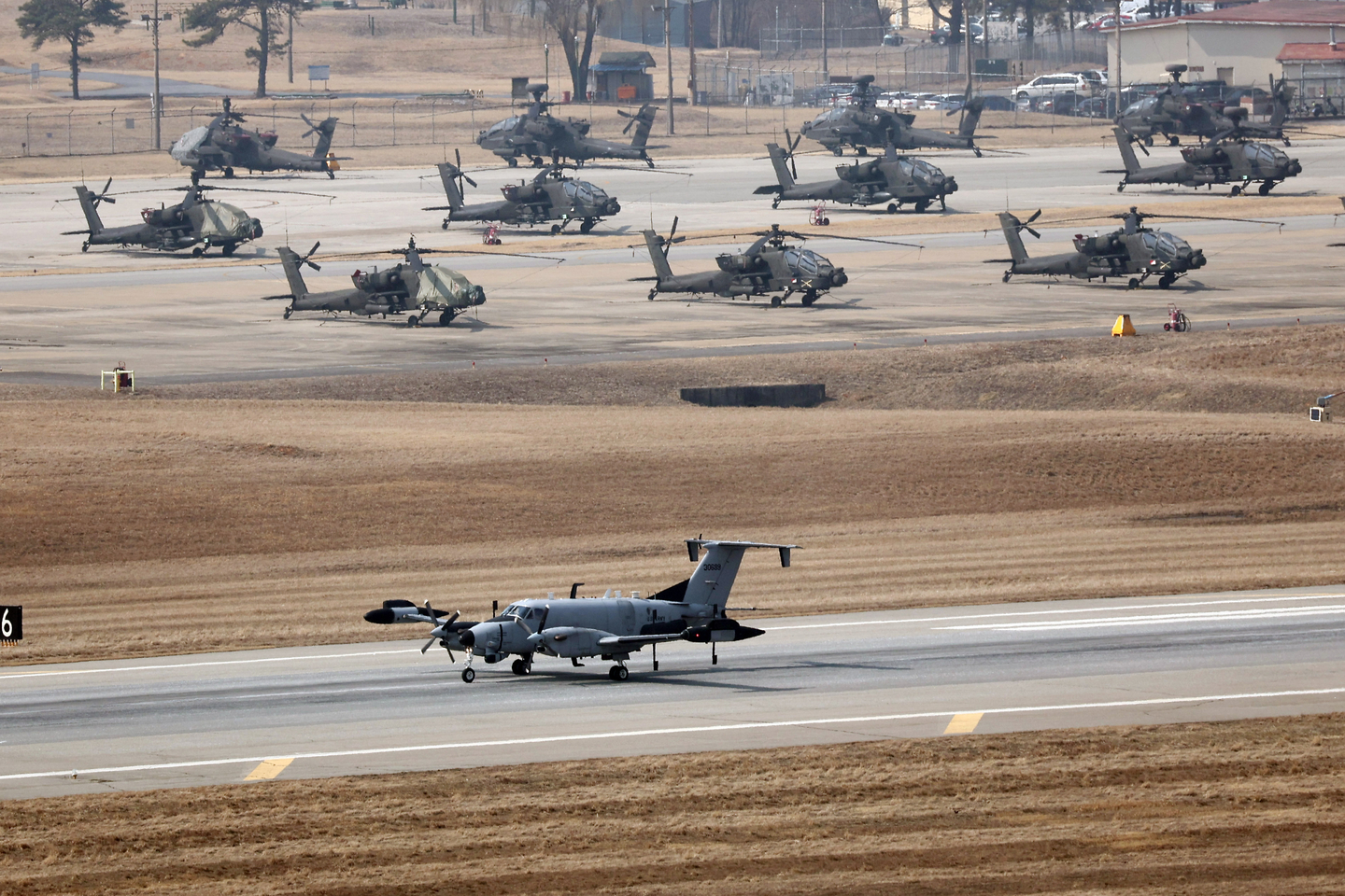 A RC-12X Guardrail takes off at the U.S. Army base Camp Humphreys in Pyeongtaek, Gyeonggi, on March 10, 2025, as South Korea and the United States kick off their joint annual military exercise, the Freedom Shield. [YONHAP]