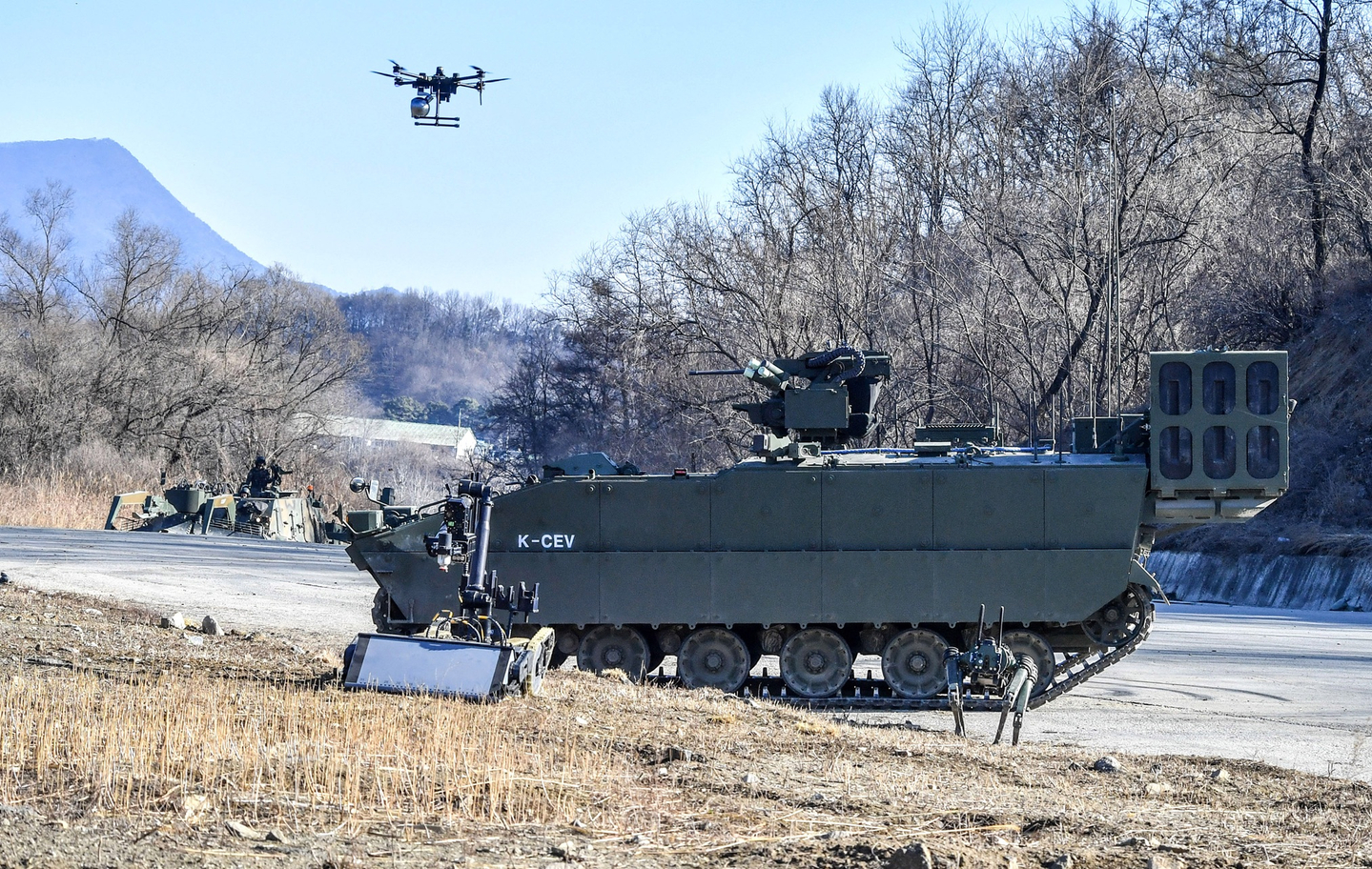This photo, provided by the Army, shows a combat engineering vehicle participating in live-fire drills in Yangpyeong, Gyeonngi, on Feb. 26. [YONHAP] 