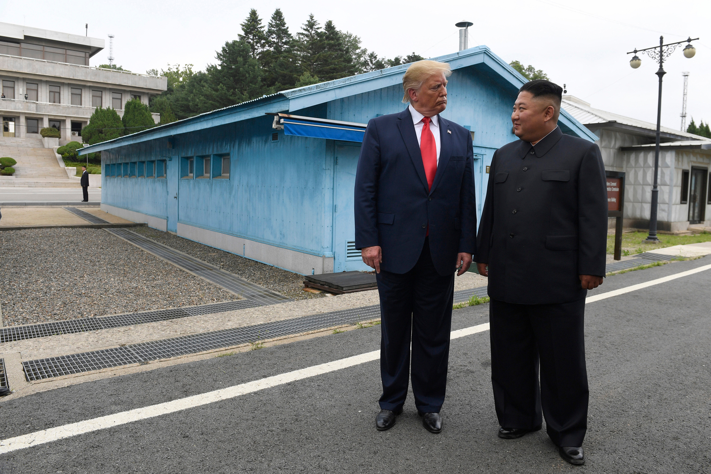 In this June 30, 2019, file photo, U.S. President Donald Trump, left, meets with North Korean leader Kim Jong-un at the border village of Panmunjom in Demilitarized Zone in South Korea. [AP/YONHAP]