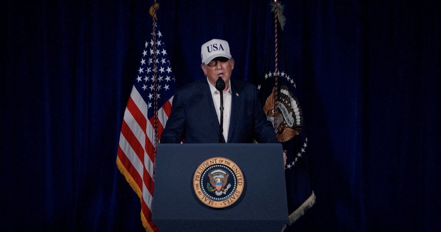U.S. President Donald Trump announces that Washington has begun ″major combat operations″ in Iran after Israel and the United States conducted strikes on Iran, in video released Feb. 28. [REUTERS/YONHAP]