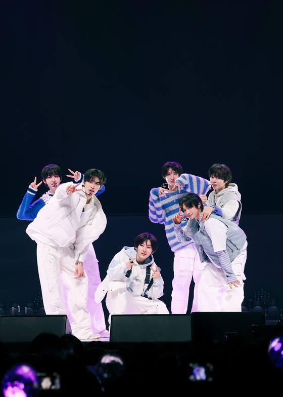 Boy band KickFlip performs during its ″From KickFlip, To WeFlip″ fan concert in Seoul. [JYP ENTERTAINMENT]