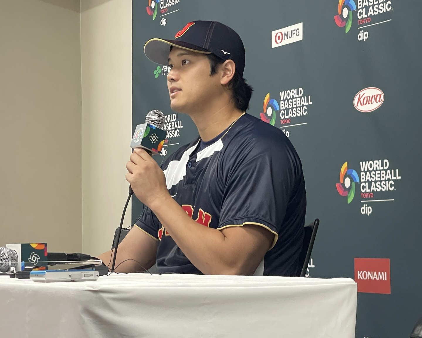 Shohei Ohtani of Japan speaks at a press conference at Tokyo Dome in Tokyo ahead of the World Baseball Classic on March 4. [YONHAP]