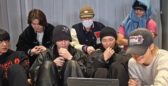 BTS members talk about its upcoming album ″Arirang″ during a livestream. [SCREEN CAPTURE]
