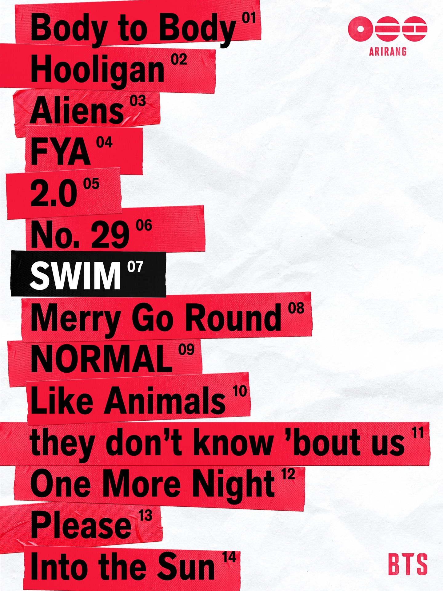 The list of tracks from BTS's fifth full-length album ″Arirang″ [BIGHIT MUSIC] 