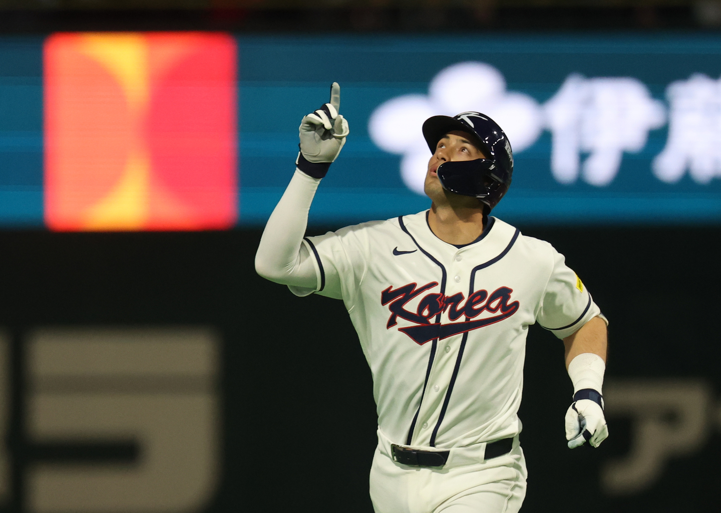 Shay Whitcomb of Korea celebrates after hitting a two-run home run against Czechia during the teams' Pool C game at the World Baseball Classic at Tokyo Dome in Tokyo on March 5. [YONHAP]