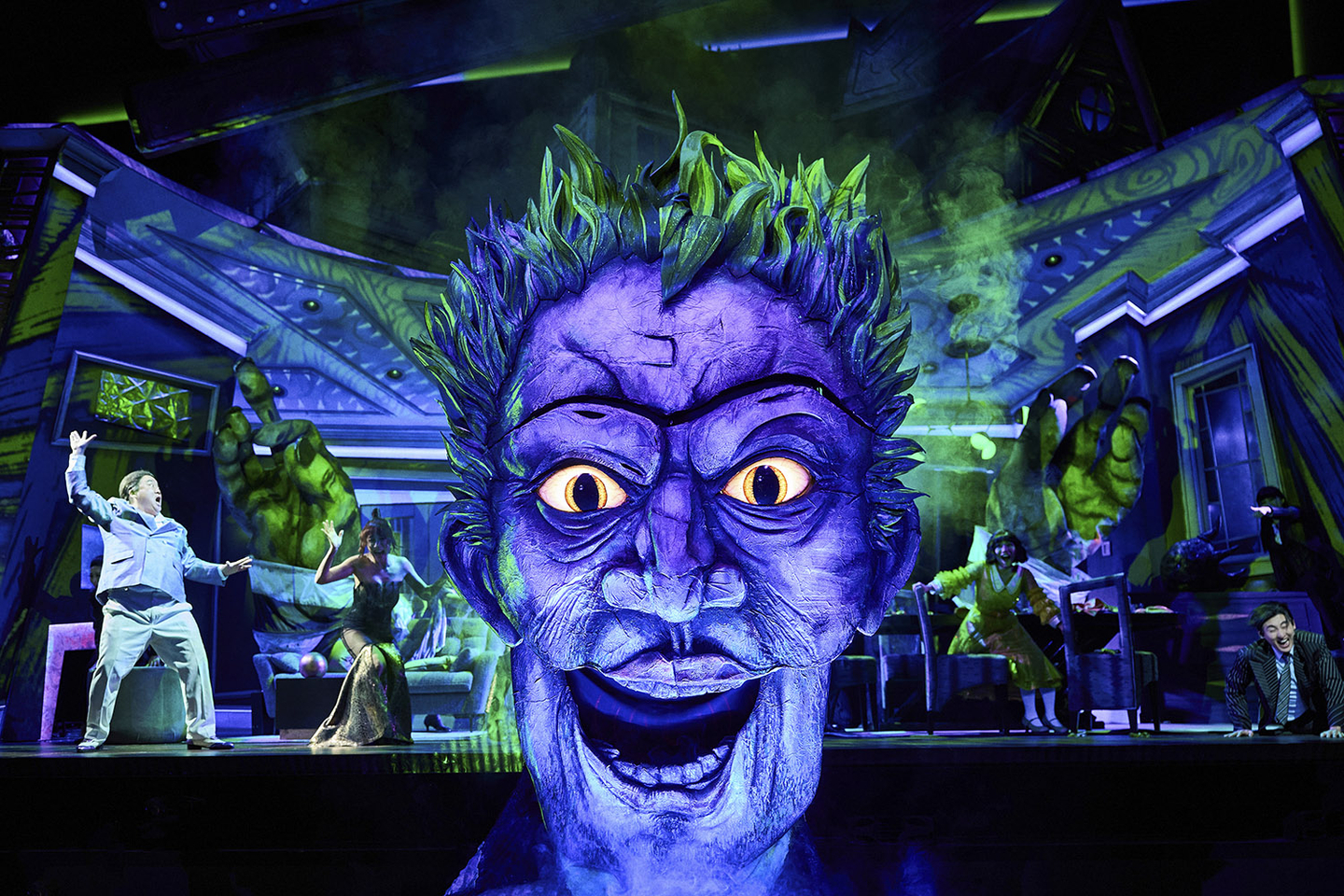 Actors perform in the musical ″Beetlejuice″ playing at the LG Arts Center in Gangseo District, western Seoul, through March 22. [CJ ENM]