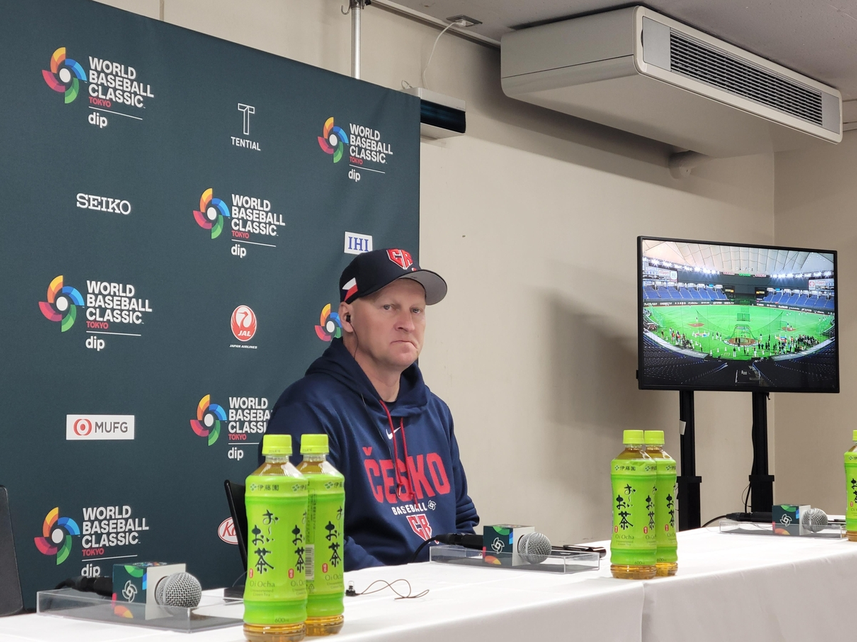Czechia manager Pavel Chadim listens to a question during a press conference before facing Korea in a Pool C game at the World Baseball Classic at Tokyo Dome in Tokyo on March 5. [YONHAP]