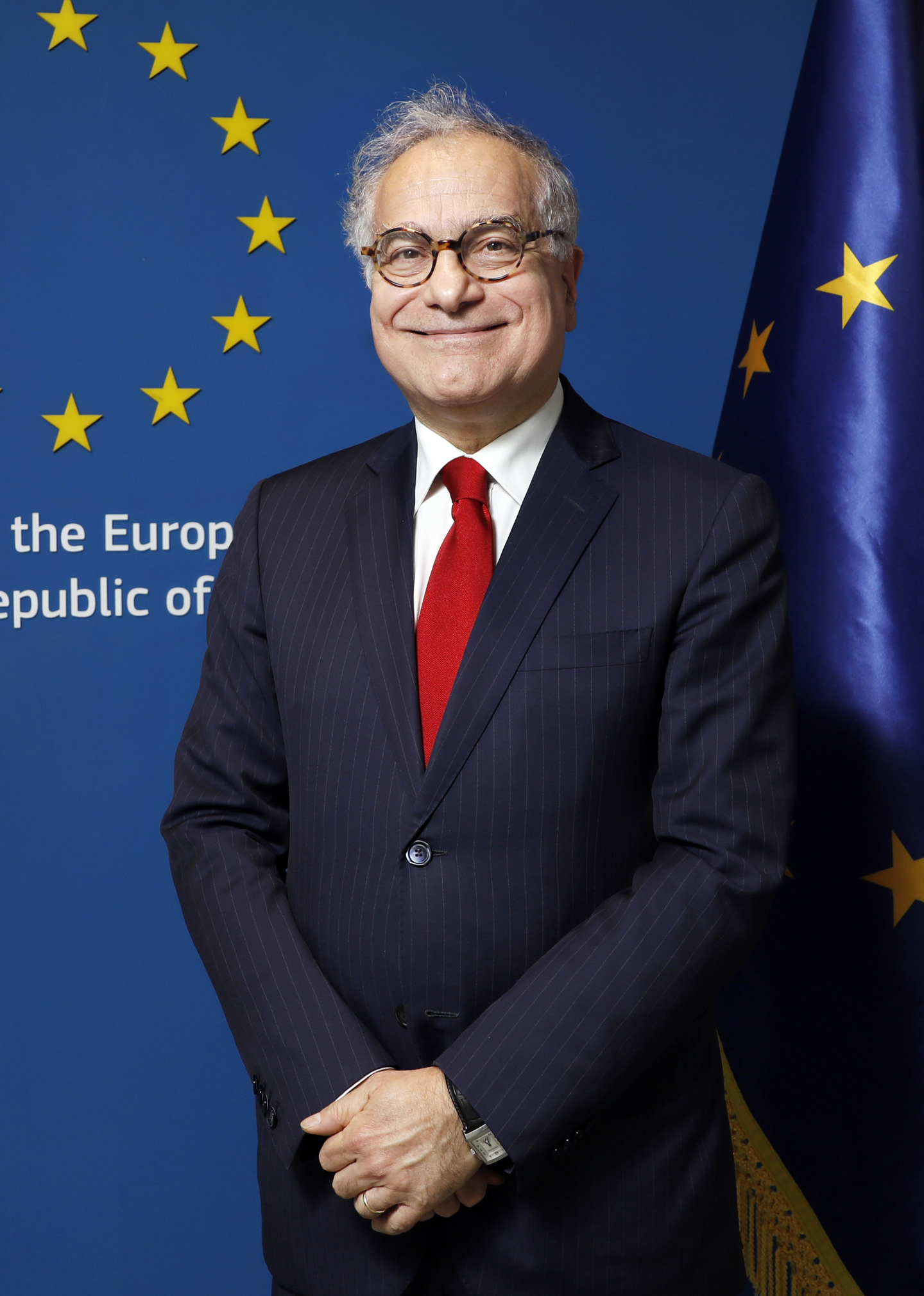 EU Ambassador to Korea Ugo Astuto poses for a photo during an interview with the Korea JoongAng Daily at the EU Delegation in central Seoul on Feb. 26 . [PARK SANG-MOON]