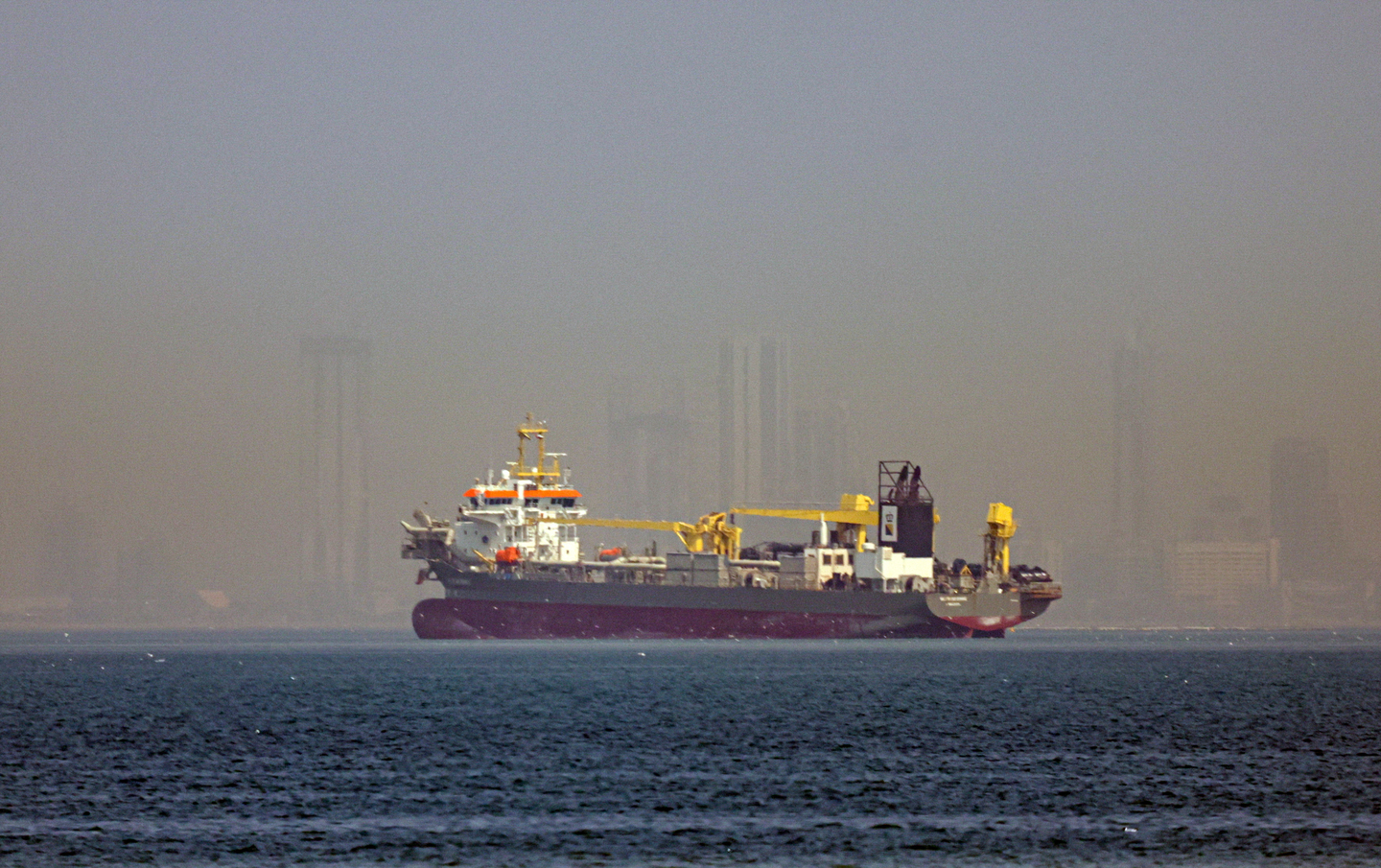 A vessel is seen anchoring off the coast of Dubai, the United Arab Emirates, on March 1. [EPA/YONHAP] 