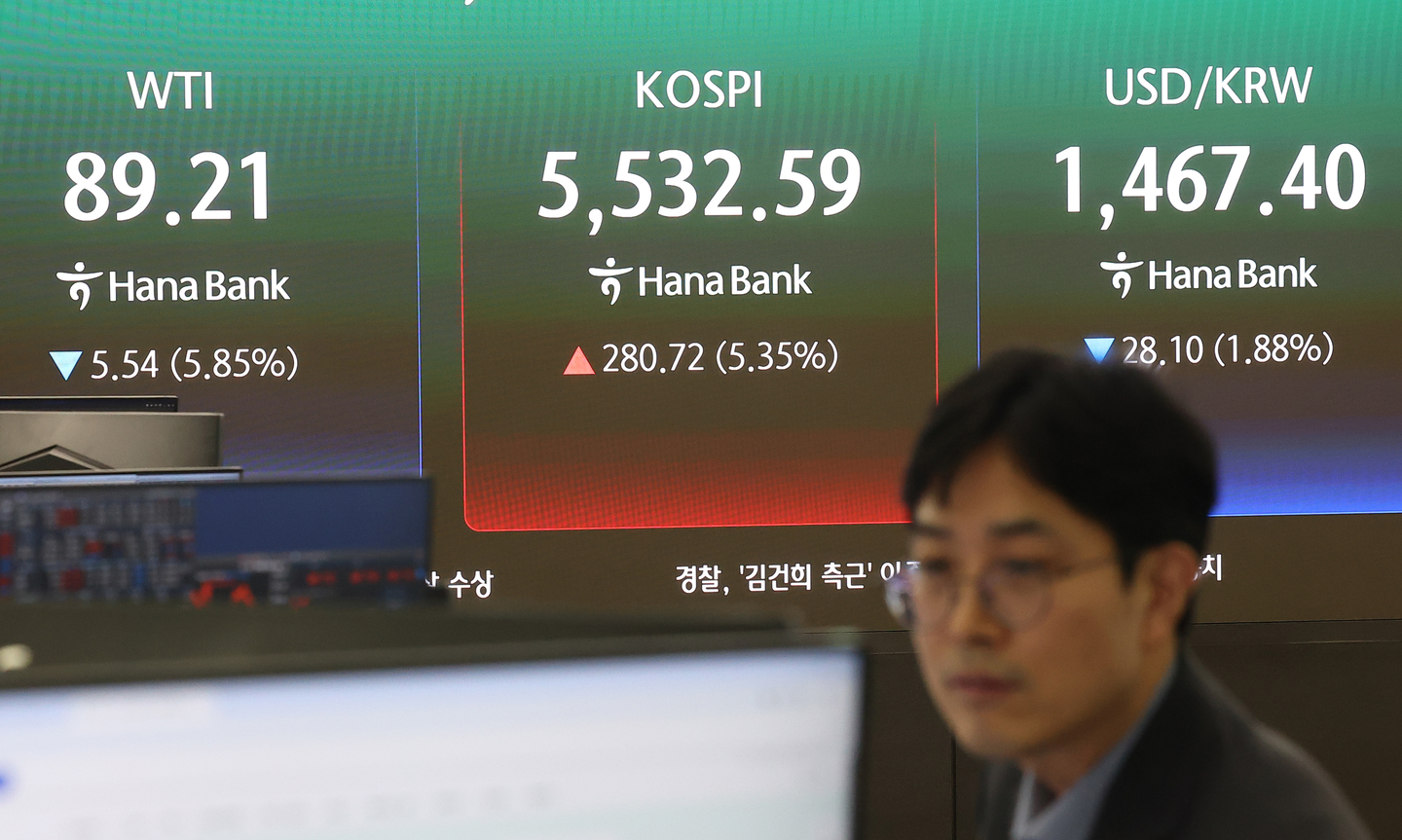 A dealing room of Hana Bank in Seoul on March 10 [YONHAP] 